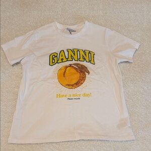 Ganni White Tee with Yellow and Orange Graphic